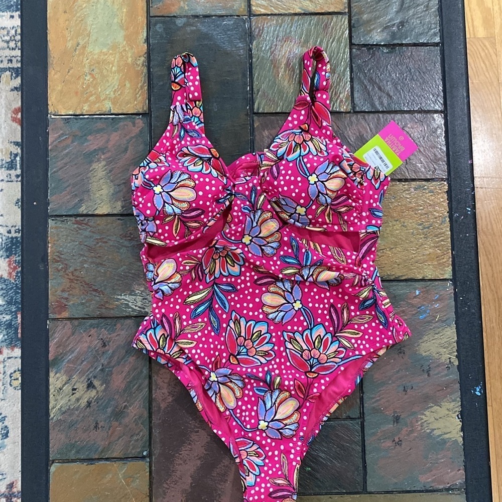 Tabitha Brown Women's Floral Print Front Cutout One Piece Swimsuit Size 14W - Picture 10 of 14